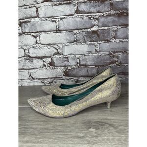 Irregular Choice Silver Suede Gold Shimmer Bridal Print Pointed Heels Women 39EU